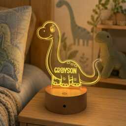 Personalised Dinosaur Night Light - Kids Nursery Lamp Custom Name Led Baby Room Decor Colour Changing - thumbnail 1