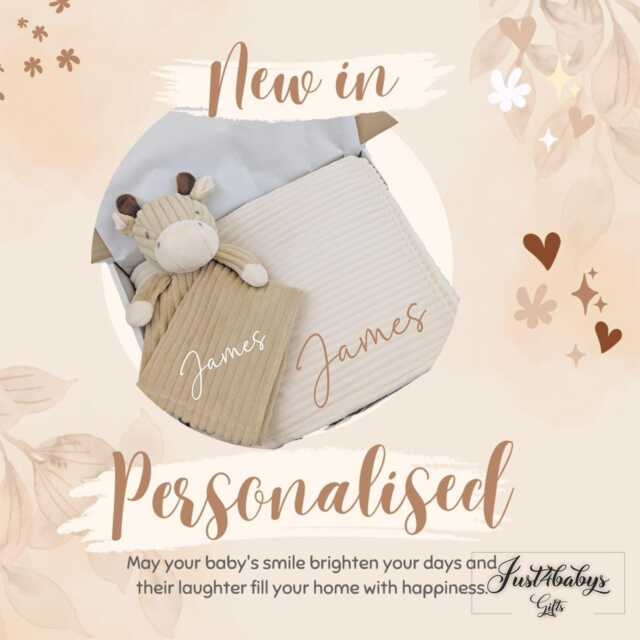 Personalised Embroidered Blanket + Giraffe Comforter Gift Set - Baby Girl Boy I Shower Newborn Coming Home Baby's 1st Gift - image 1