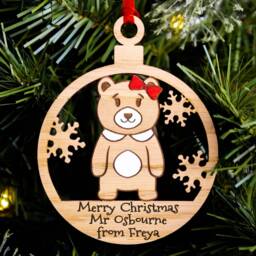 Teachers End Of Term Christmas Gift, Tree Decoration, Personalised Oak Present, Engraved Xmas Ornament, Stocking Filler, Boy Male - thumbnail 3