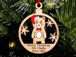 Teachers End Of Term Christmas Gift, Tree Decoration, Personalised Oak Present, Engraved Xmas Ornament, Stocking Filler, Boy Male - thumbnail 1