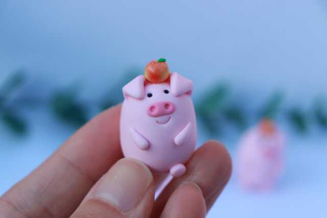 Polymer Clay Pig Ornament, Handmade Desk Buddy, Animal Lover, Birthday Gift - image 1