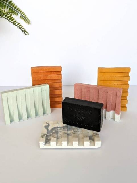 Rectangle Concrete Soap Dish - 35 Colours Funnelled Draining Tray Block Holder Home Kitchen Sink Accessory Spout Drainage - image 1