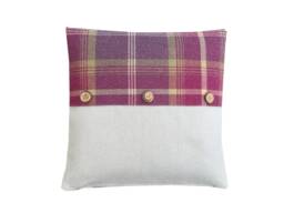 Balmoral Handmade Tartan Plaid Throw Pillow Cover Amethyst Purple, Coconut Button Trim - thumbnail 1