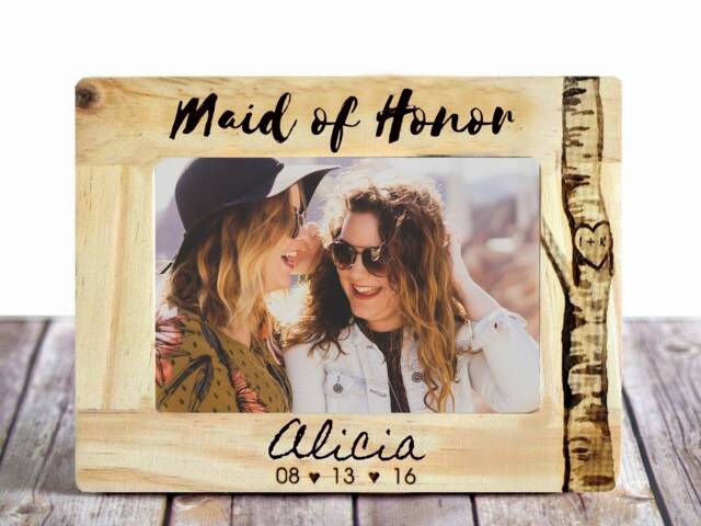 Engraved Pine Wood Picture Frame - Personalized Bridesmaid Gift, 4x6