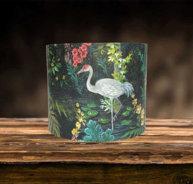 Crane Lampshade For Ceiling & Table Lamps, Tropical Jungle Bird Drum Or Empire Light Shade - image 1