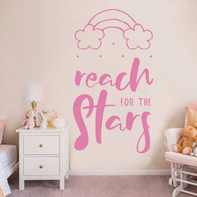 Nursery Wall Decal Reach For The Stars Quote, Rainbow Decor - image 1
