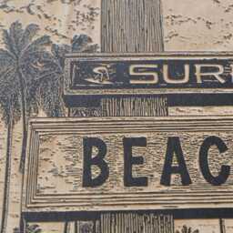 Surf Beach Sign Wall Art - Surfing Themed, Engraved Wood Lithograph Illustration, Large Painting, Coastal Lifestyle Print - thumbnail 2