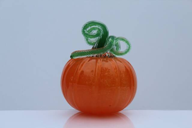 Traditional Orange & Green Handblown Decorative Glass Pumpkin - image 1