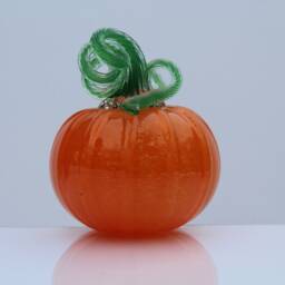 Traditional Orange & Green Handblown Decorative Glass Pumpkin - thumbnail 2