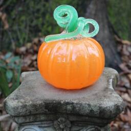 Traditional Orange & Green Handblown Decorative Glass Pumpkin - thumbnail 3