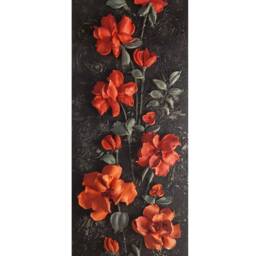 Red 3D Flowers On A Black Background, Roses, Sculptural Plaster Painting, With Decorative Plaster, Wall Decor, Volumetric - thumbnail 2