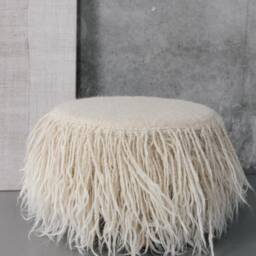 Flokati Ottoman Coffee Table, Handmade White Pouf, Pile Living Room Decor, Nightstand, Personalized Gift For Home, 100% Sheep's Wool - thumbnail 2