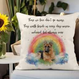 Rainbow Bridge Pet Memorial Cushion, Personalised Dog Loss Gift, Custom Photo Remembrance Present, Cat Sympathy Keepsake Uk, Those We Love - thumbnail 2