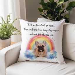 Rainbow Bridge Pet Memorial Cushion, Personalised Dog Loss Gift, Custom Photo Remembrance Present, Cat Sympathy Keepsake Uk, Those We Love - thumbnail 1