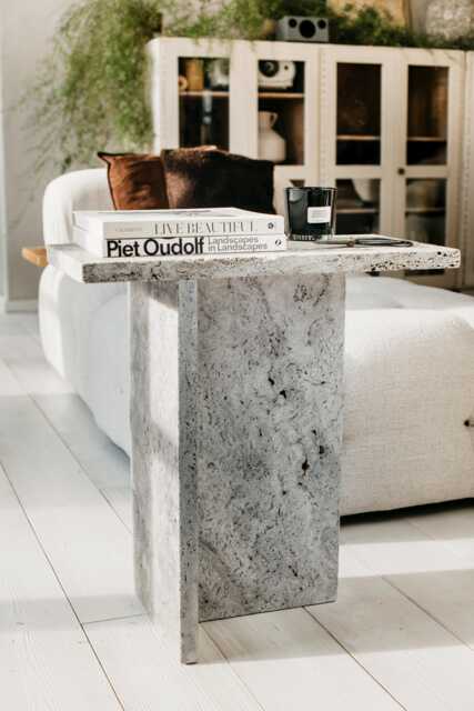 Jazzal L Stone Table/Grey Tones, Minimalist Natural Travertine Bedside/Sofa-Side/Livingroom/Coffee - image 1