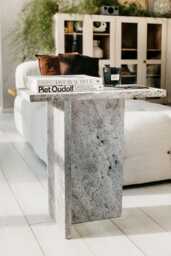 Jazzal L Stone Table/Grey Tones, Minimalist Natural Travertine Bedside/Sofa-Side/Livingroom/Coffee