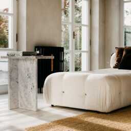 Jazzal L Stone Table/Grey Tones, Minimalist Natural Travertine Bedside/Sofa-Side/Livingroom/Coffee - thumbnail 2