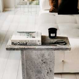 Jazzal L Stone Table/Grey Tones, Minimalist Natural Travertine Bedside/Sofa-Side/Livingroom/Coffee - thumbnail 4