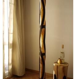 Floor Lamp, Standing Tall Wood Lamp Bamboo, Rustic Modern Artisan Boho - thumbnail 2