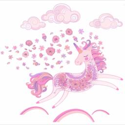 Unicorn, Flowers & Clouds Repositionable Fabric Wall Decal For Nursery Or Girl's Room, Eco Friendly Reusable Sticker - thumbnail 4