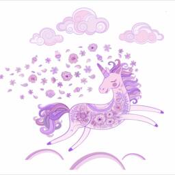 Unicorn, Flowers & Clouds Repositionable Fabric Wall Decal For Nursery Or Girl's Room, Eco Friendly Reusable Sticker - thumbnail 2