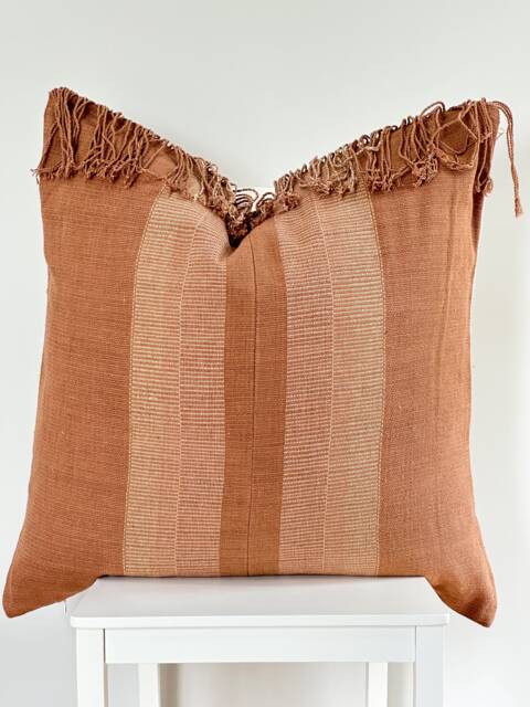 Brown Tribal Hemp Hand Woven Natural Dye Color Hmong Lumbar Pillow Cover - image 1