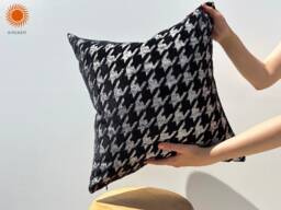 Houndstooth Throw Pillow Cover Black White Accent Cushion, Lumbar - Euro Sham - Duties Paid Usa