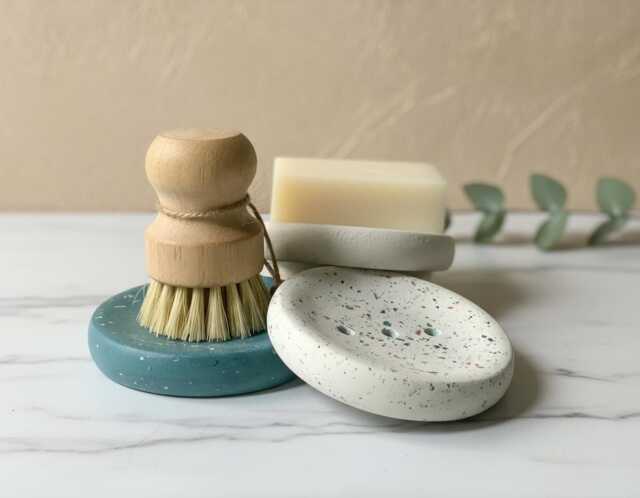 Modern Terrazzo Cement Soap Dish With Drainage Stylish Kitchen & Bathroom Accessory For Bar Sinks - image 1