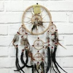 Neutral Dream Catcher Wall Decor, Beige Suede Feather Hanging, Tree Of Life Dreamcatcher For Bedroom Nursery Boho Decor - thumbnail 3