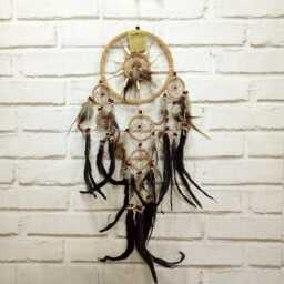 Neutral Dream Catcher Wall Decor, Beige Suede Feather Hanging, Tree Of Life Dreamcatcher For Bedroom Nursery Boho Decor - thumbnail 2
