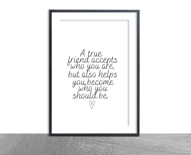 A True Friend Quote Print - Inspo Gift- Black & White Simple Typography Colour Best Friends - image 1