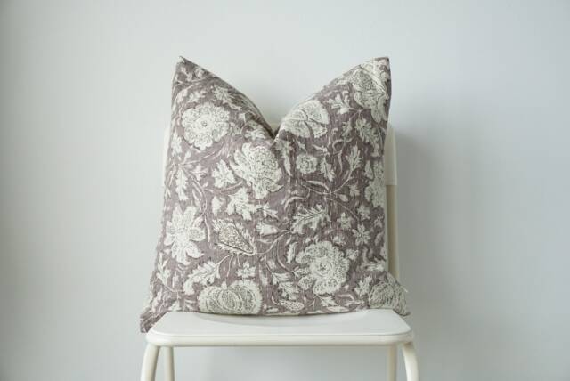 "Block Print Pillow Cover Floral Batik, Natural Dyed Textile - 20"" X 20" - image 1