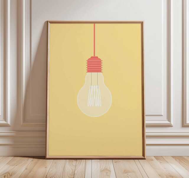 Minimalist Light Bulb Poster - Modern Wall Art Print Scandinavian Home Decor Contemporary Abstract Design Yellow - image 1