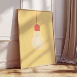 Minimalist Light Bulb Poster - Modern Wall Art Print Scandinavian Home Decor Contemporary Abstract Design Yellow - thumbnail 2