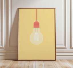 Minimalist Light Bulb Poster - Modern Wall Art Print Scandinavian Home Decor Contemporary Abstract Design Yellow - thumbnail 1