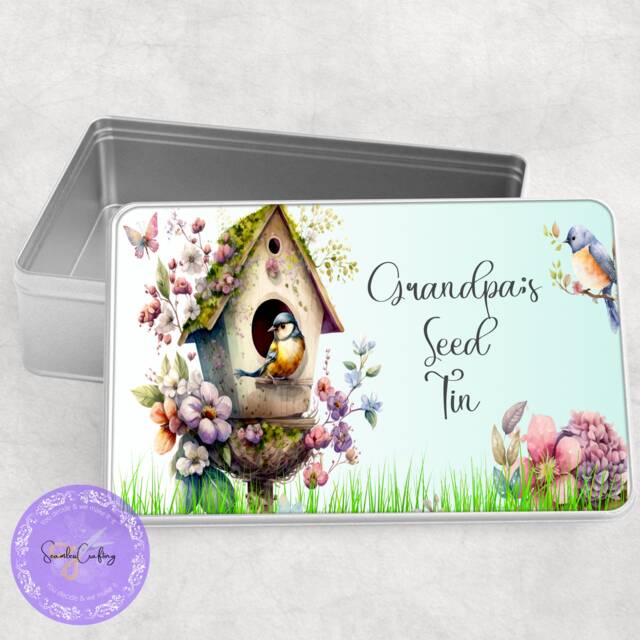 Personalised Bird Seed Tin, Novelty Metal Add Any Text, Storage, Gift For Her, Him, Gardening Gift, Aluminium Lover - image 1