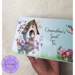 Personalised Bird Seed Tin, Novelty Metal Add Any Text, Storage, Gift For Her, Him, Gardening Gift, Aluminium Lover - thumbnail 4