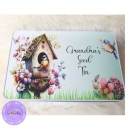 Personalised Bird Seed Tin, Novelty Metal Add Any Text, Storage, Gift For Her, Him, Gardening Gift, Aluminium Lover - thumbnail 3