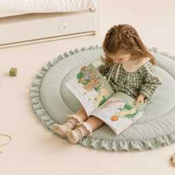 Sage Green Play Mat, Baby Gifts, Mat For Newborns, Play Rug, Round Mat, Nursery Floor Infant Activity - thumbnail 2