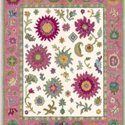 Hand-Knotted Wool Oushak Rug, Floral Design, Teal Pink Berry Bliss - 12x15 Ft - thumbnail 3