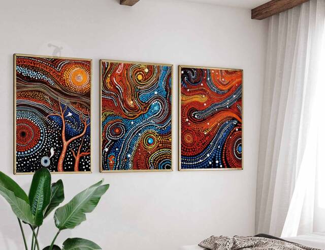 Aboriginal Set Of 3 Prints, Cultural Wall Art, Indigenous Poster Set, Anoriginal Decor, Australian Travel Art Print - image 1