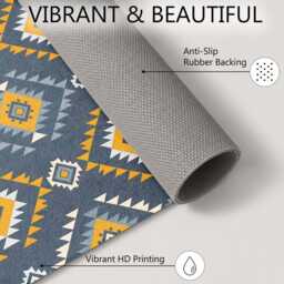 Blue Mustard Southwestern Diamond Pattern Rug Non-Slip Soft Area Carpet Bedroom Living Room Hallway Mat Decor - Made in UK - thumbnail 4