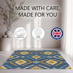Blue Mustard Southwestern Diamond Pattern Rug Non-Slip Soft Area Carpet Bedroom Living Room Hallway Mat Decor - Made in UK - thumbnail 2
