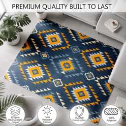 Blue Mustard Southwestern Diamond Pattern Rug Non-Slip Soft Area Carpet Bedroom Living Room Hallway Mat Decor - Made in UK - thumbnail 3