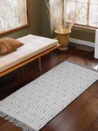 Hand-Knotted Oushak Runner Rug - Geometric Wool Hallway, Boho Farmhouse Decor