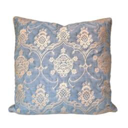 Fortuny Veronese in Blue & Silvery Gold Throw Pillow Cushion Cover - Made Italy - thumbnail 1