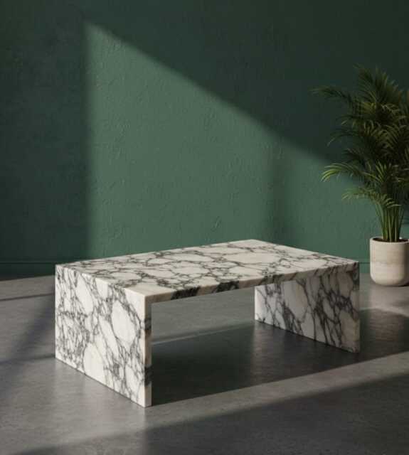 Handmade Calacatta Marble Coffee Table, Modern Minimalist Living Room Furniture - image 1