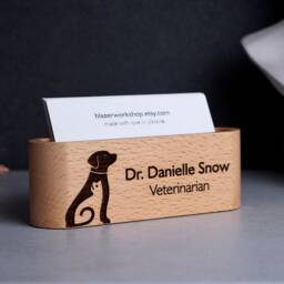 Solid Wood Personalized Veterinarian Gift, Vet Tech Veterinary Pet Doctor, Desktop Business Card Holder, Animal Doctor Desk Stand - thumbnail 3