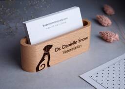Solid Wood Personalized Veterinarian Gift, Vet Tech Veterinary Pet Doctor, Desktop Business Card Holder, Animal Doctor Desk Stand - thumbnail 1