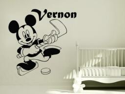 Wall Decals Custom Personalized Name Decal Mouse Hockey Game Vinyl Sticker Boy Bedroom Nursery Baby Room Children Playroom Home Decor Ms621 - thumbnail 1